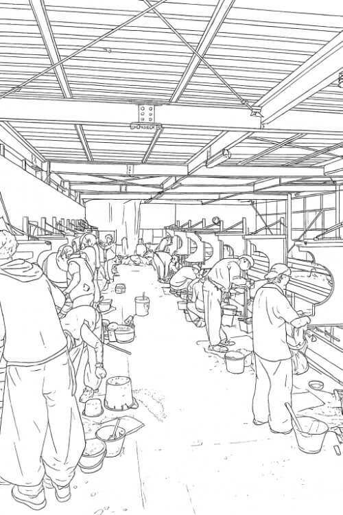 左官工事の作業風景